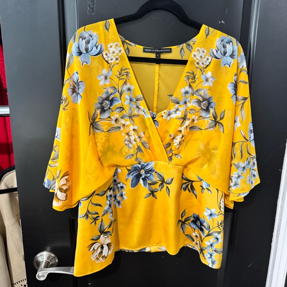 White House Black Market Yellow Floral Blouse